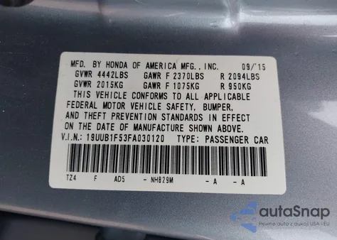 2015 Acura Tlx Tech z USA, uszkodzony, nr VIN 19UUB1F53FA030120